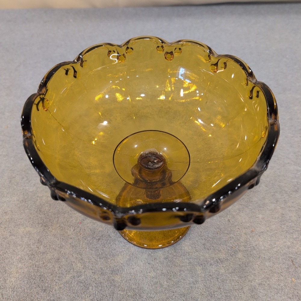 Indiana Glass‎ Amber Teardrop Garland Pedestal Compote Scalloped Candy Dish - Picture 3 of 8